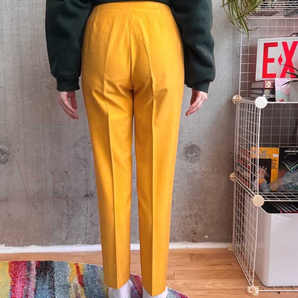 Vintage 60's Mustard Silk Cigarette Style Trousers Size S - Picture 2 of 7